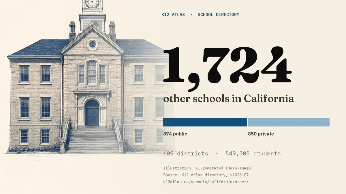 1,724 other schools in California: 874 public and 850 private, across 609 districts with 549,305 students.