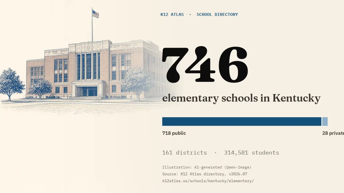 746 elementary schools in Kentucky: 718 public and 28 private, across 161 districts with 314,581 students.