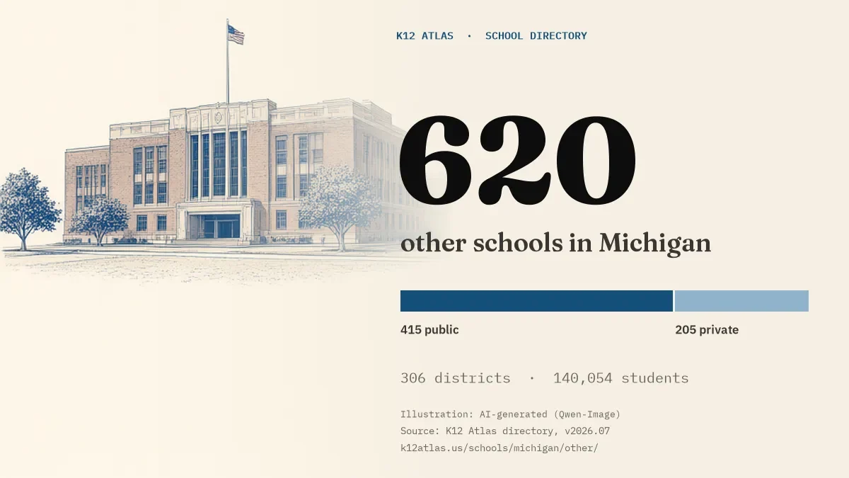 620 other schools in Michigan: 415 public and 205 private, across 306 districts with 140,054 students.