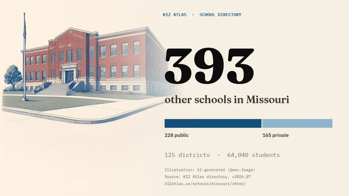 393 other schools in Missouri: 228 public and 165 private, across 125 districts with 64,040 students.