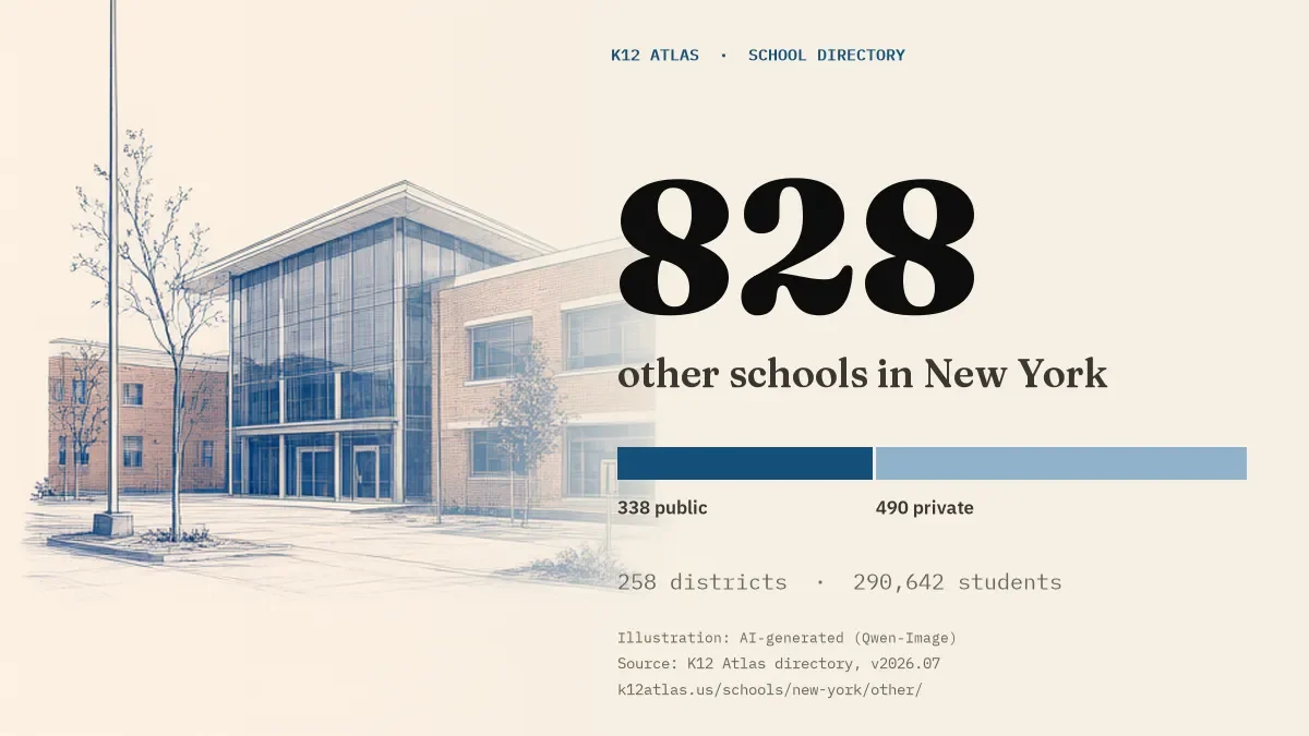 828 other schools in New York: 338 public and 490 private, across 258 districts with 290,642 students.