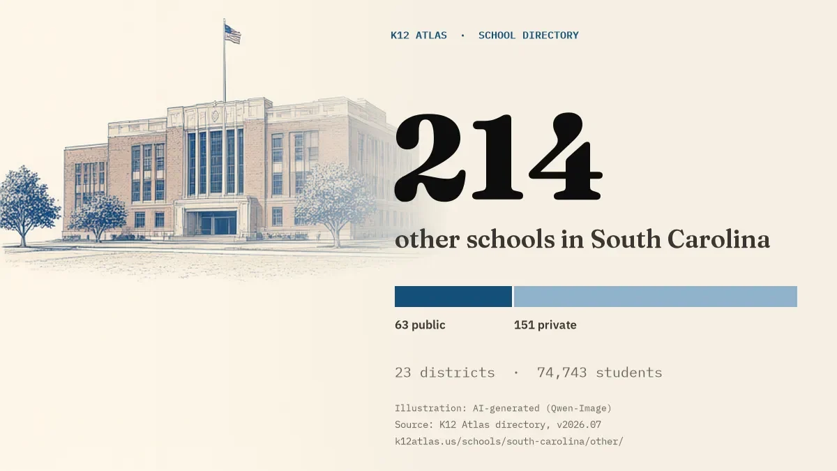 214 other schools in South Carolina: 63 public and 151 private, across 23 districts with 74,743 students.
