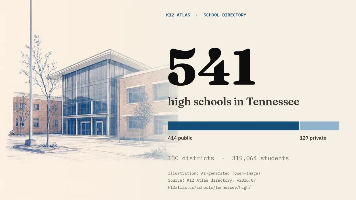 541 high schools in Tennessee: 414 public and 127 private, across 130 districts with 319,064 students.